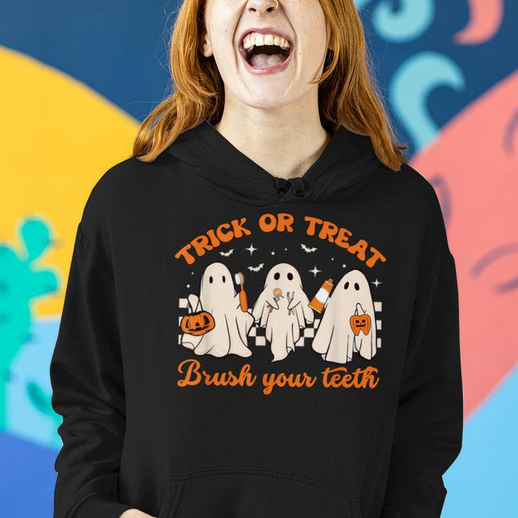 Groovy Trick Or Treat Brush Your Th Dental Halloween Women Hoodie Gifts for Her