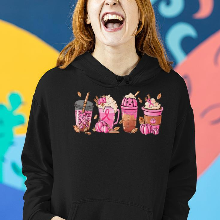Halloween Coffee Pumpkin Latte Spice Breast Cancer Awareness Women Hoodie Gifts for Her