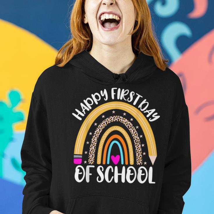 Happy First Day Of School Rainbow Leopard Teacher Student Women Hoodie Gifts for Her