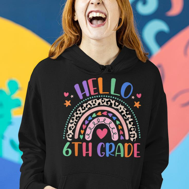 Hello 6Th Grade Leopard Boho Rainbow 1St Day Of School Women Hoodie Gifts for Her
