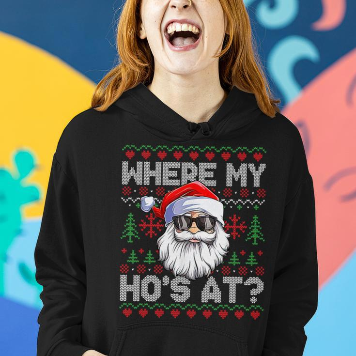 Where My Hos At Ugly Christmas Sweater Santa Claus Style Women Hoodie Gifts for Her