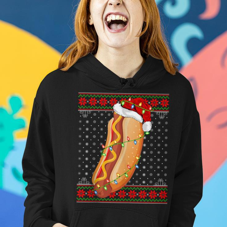 Hot Dog Christmas Lights Ugly Sweater Santa Hot Dog Xmas Women Hoodie Gifts for Her