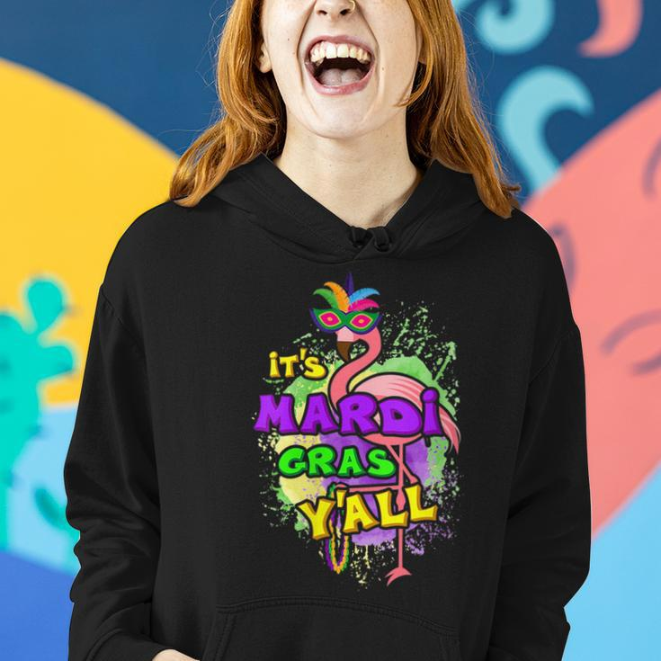 Its Mardi Gras Yall Funny Flamingo With Beads Fat Tuesday Women Hoodie Gifts for Her