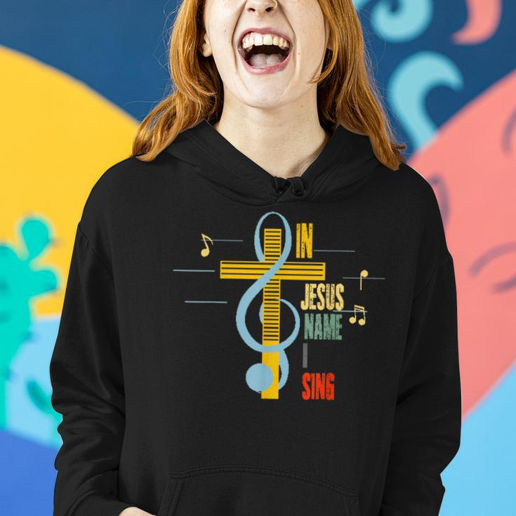 In Jesus Name I Sing Music Note Cross Vintage Christian Women Hoodie Gifts for Her
