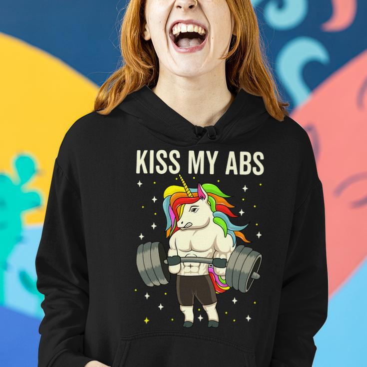 Kiss My Abs Workout Gym Unicorn Weight Lifting Women Hoodie Gifts for Her