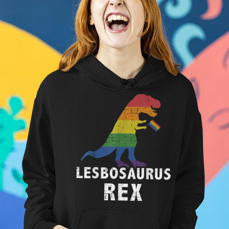 Lesbosaurus Rex Dinosaur In Rainbow Flag For Lesbian Pride Women Hoodie Gifts for Her