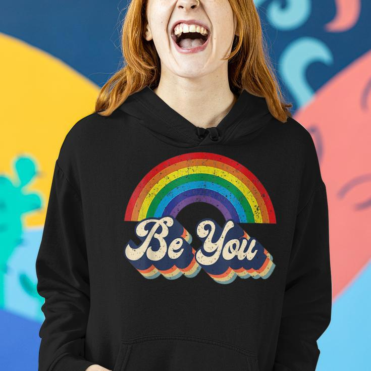 Lgbtq Ally Be You Gay Pride Lgbt Rainbow Flag Retro Women Hoodie Gifts for Her