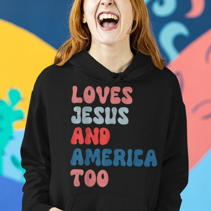Loves Jesus And America Too Vintage 4Th Of July Mens Womens Women Hoodie Gifts for Her