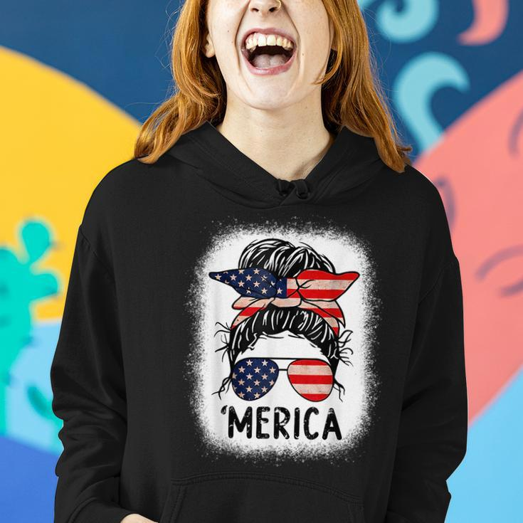 Merica 4Th Of July Women Girls Mom American Flag Us Bleached Women Hoodie Gifts for Her