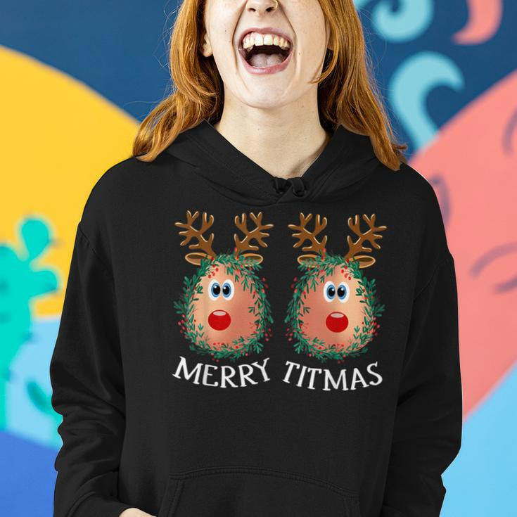 Merry Titmas Reindeer Boobs Naughty Ugly Christmas Sweater Women Hoodie Gifts for Her