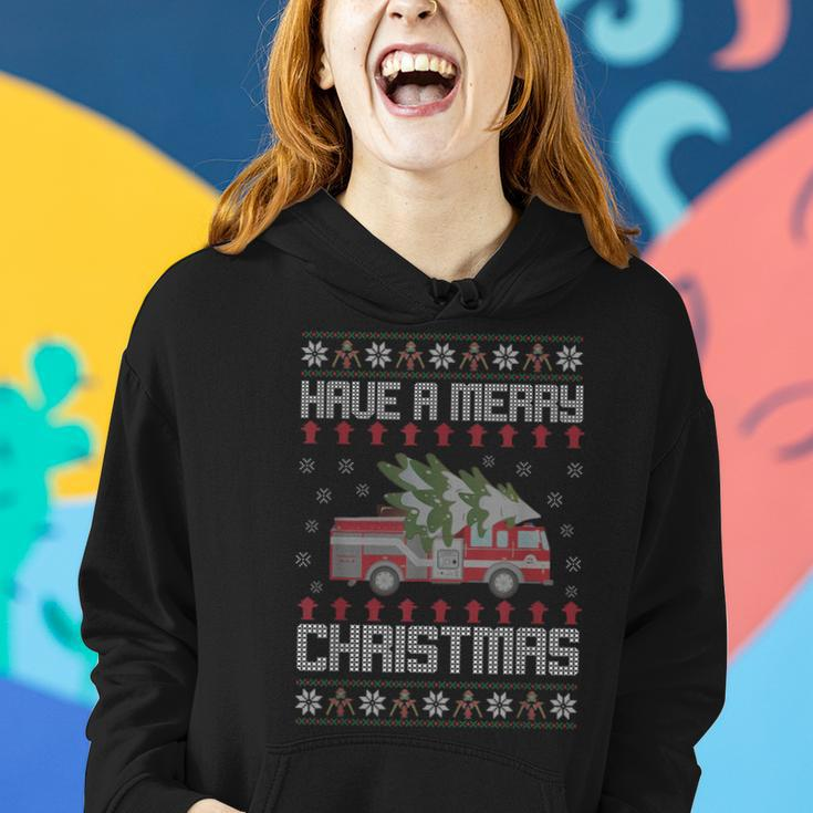 Merry Xmas Ugly Christmas Sweater Fireman Firefighter Women Hoodie Gifts for Her