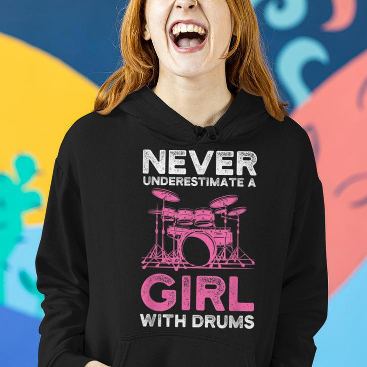 Never Underestimate A Girl With Drums Funny Girls Drummer Women Hoodie Gifts for Her