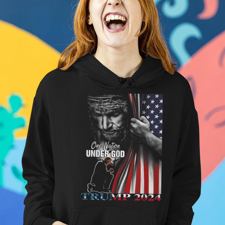 One Nation Under God Trump 2024 God American Flag Women Hoodie Gifts for Her