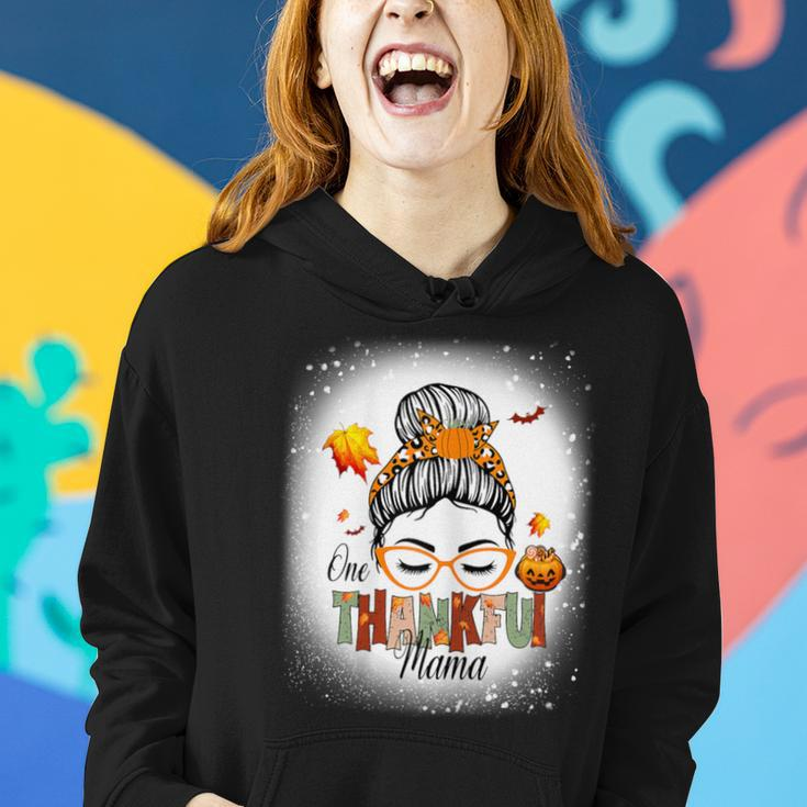 One Thankful Mama Messy Bun Fall Autumn Thanksgiving Women Hoodie Gifts for Her