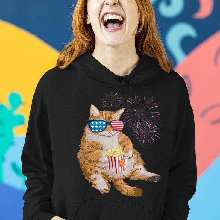 Patriotic Cat 4Th Of July Usa American Flag Women Hoodie Gifts for Her