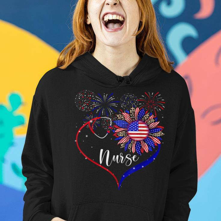 Patriotic Nurse 4Th Of July American Flag Sunflower Love Women Hoodie Gifts for Her