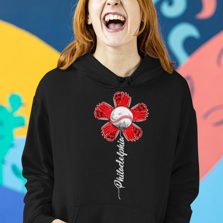 Philly Colorful Baseball Flower Souvenir I Love Philly Women Hoodie Gifts for Her