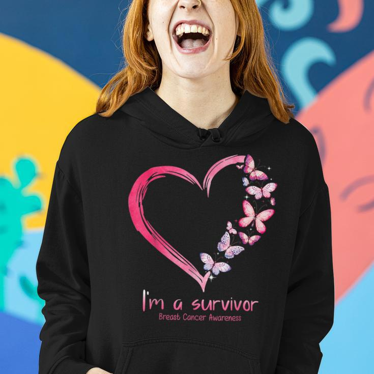 Pink Butterfly Heart I'm A Survivor Breast Cancer Awareness Women Hoodie Gifts for Her