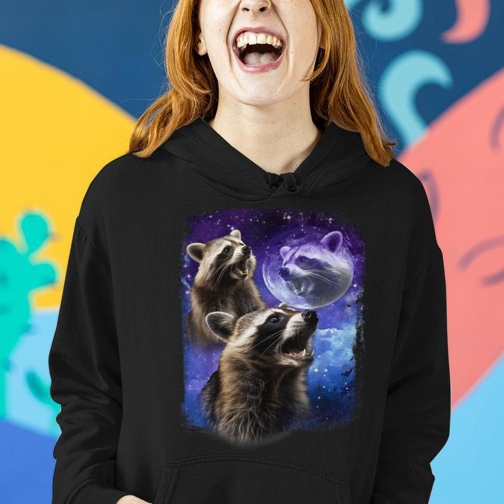 Racoons Howling At The Moon Funny Three Racoon Meme Vintage Women Hoodie Gifts for Her