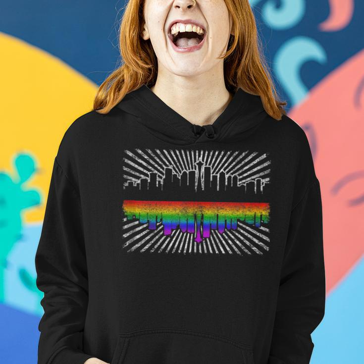 Rainbow Seattle Skyline Gay Lesbian Gift Seattle Gay Pride Women Hoodie Gifts for Her