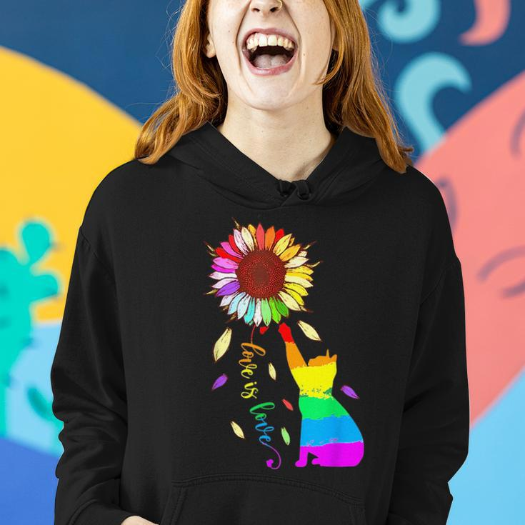 Rainbow Sunflower Cat Love Is Love Lgbt Gay Lesbian Pride Women Hoodie Gifts for Her