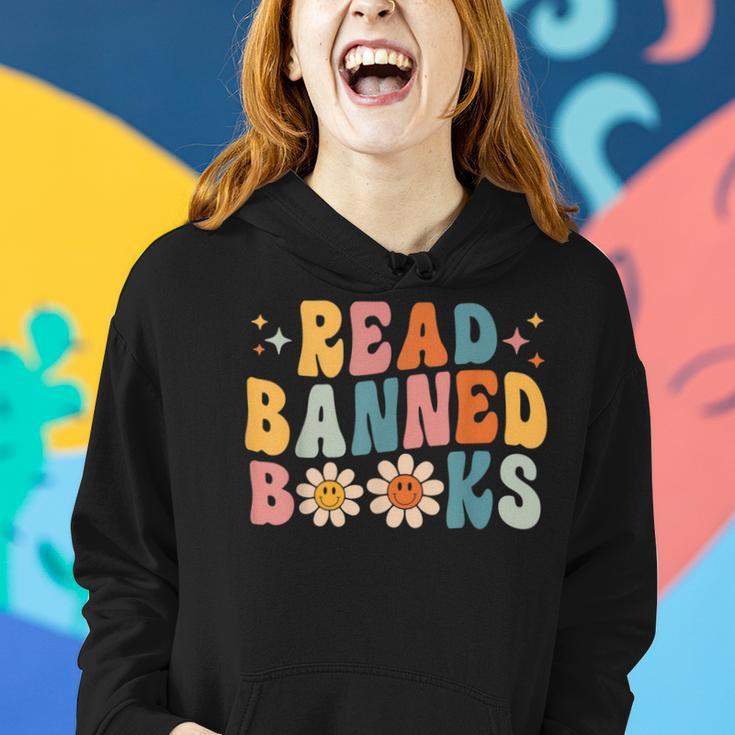 Retro Flower Read Banned Book Reading Book Lovers Readers Reading Funny Designs Funny Gifts Women Hoodie Gifts for Her