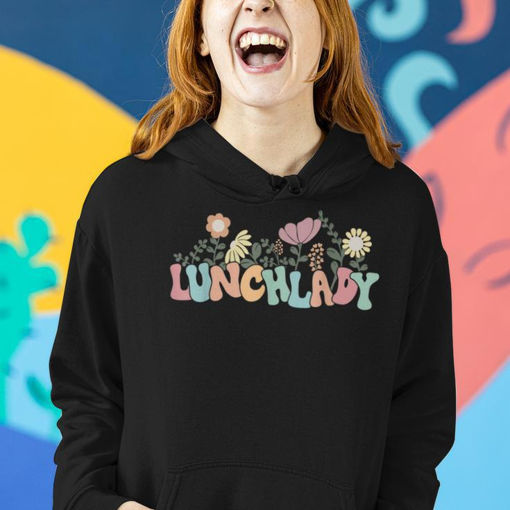 Retro Groovy Flower Lunch Lady Women Cool Gifts Mom Teacher Women Hoodie Gifts for Her