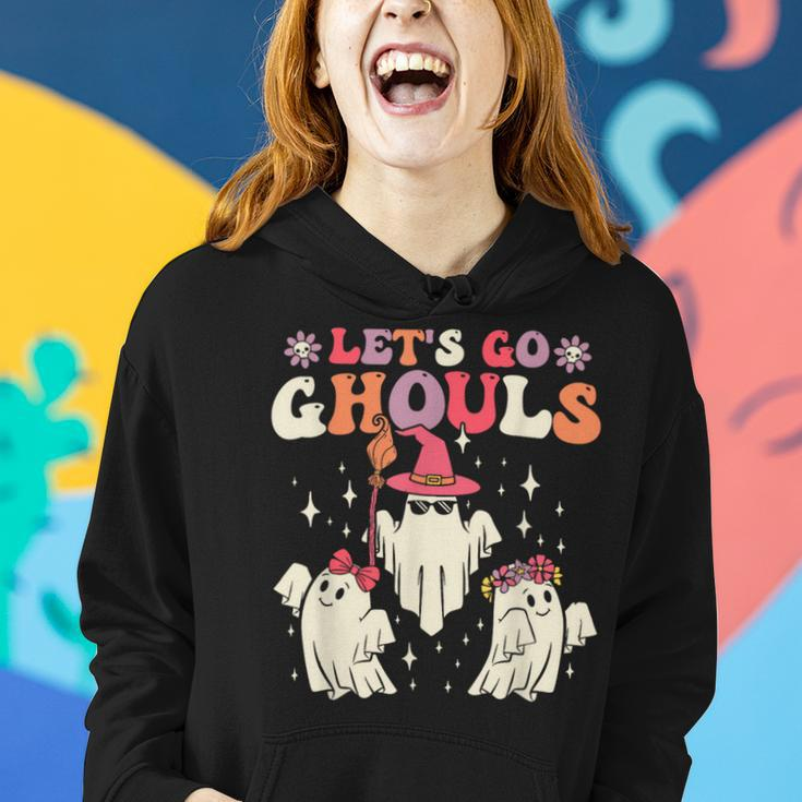 Retro Groovy Let's Go Ghouls Halloween Ghost Outfit Costume Women Hoodie Gifts for Her