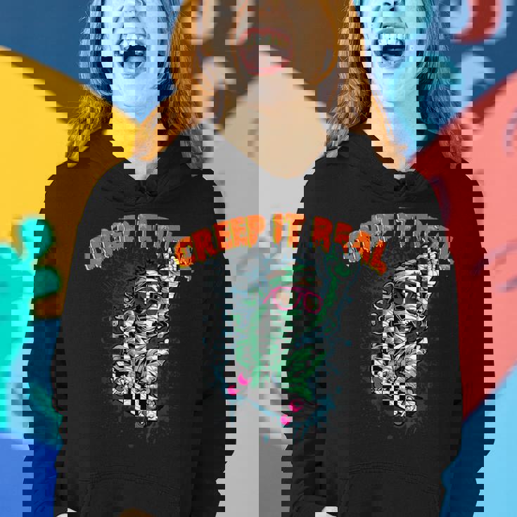 Retro Halloween Creep It Real Vintage Mummy Skate Halloween Mummy Funny Gifts Women Hoodie Gifts for Her