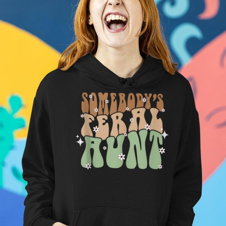 Retro Mothers Day Floral Groovy Somebodys Feral Aunt Mothers Day Funny Gifts Women Hoodie Gifts for Her