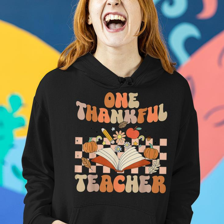 Retro One Thankful Teacher Pumpkin Spice Thanksgiving Fall Women Hoodie Gifts for Her