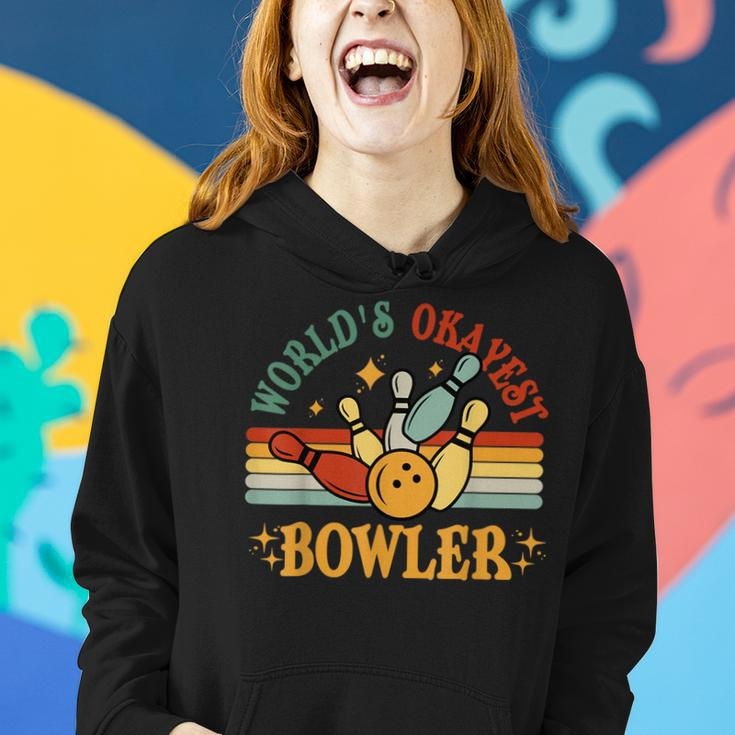 Retro Worlds Okayest Bowler Funny Men Women Mom Kids Bowling Women Hoodie Gifts for Her