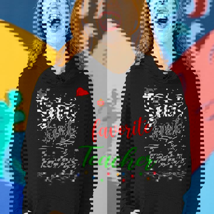 Santas Favorite Teacher Christmas Santa Hat Light Women Hoodie Gifts for Her Santas Favorite Teacher Christmas Santa Hat Light Women Hoodie Gifts for Her