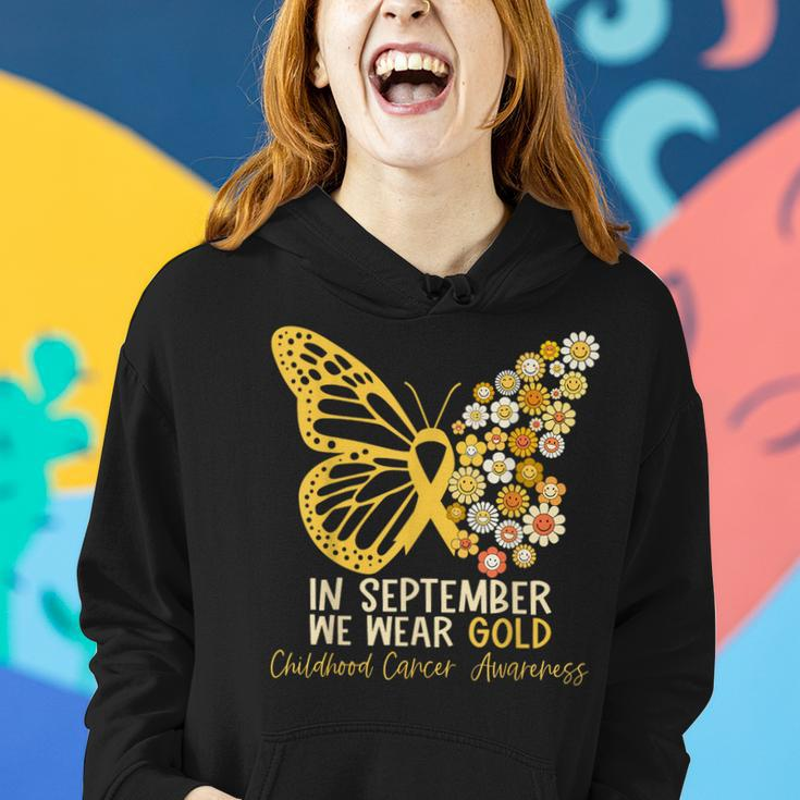 In September We Wear Gold Butterfly Ribbon Hippie Flowers Women Hoodie Gifts for Her