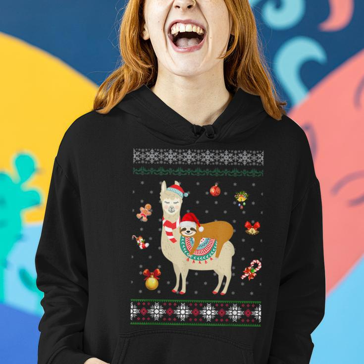 Sloth Riding Llama Christmas Scarf Santa Hat Ugly Sweater Women Hoodie Gifts for Her