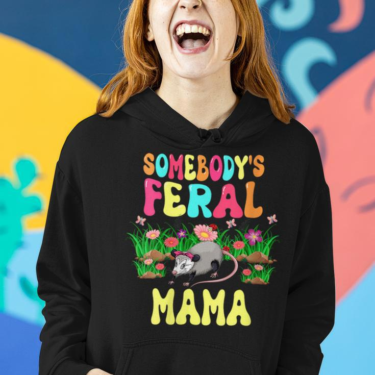 Somebodys Feral Mama Cute Opossum Bow Tie Flowers Animal Gifts For Mama Funny Gifts Women Hoodie Gifts for Her