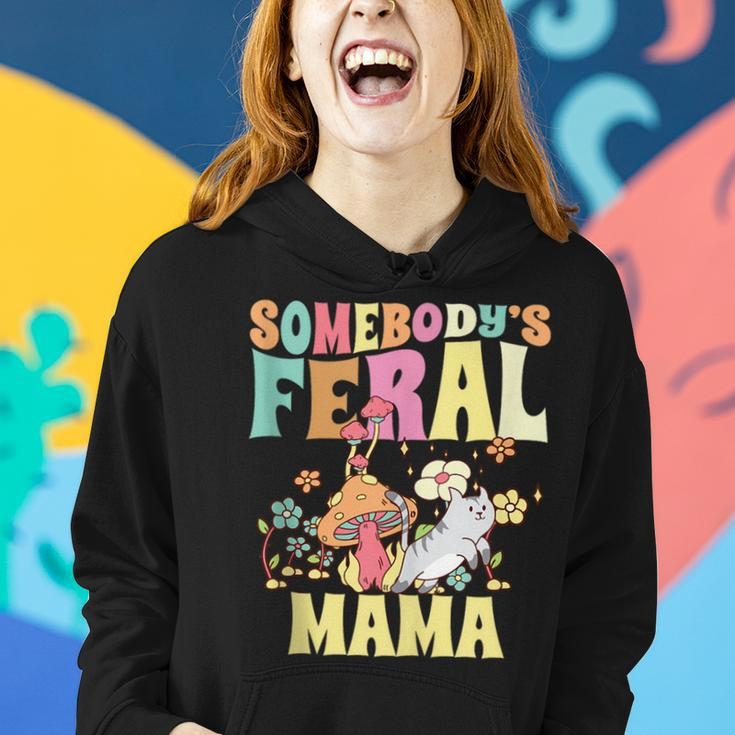 Somebodys Feral Mama Wild Mom Cat Floral Groovy Mushroom Gifts For Mom Funny Gifts Women Hoodie Gifts for Her