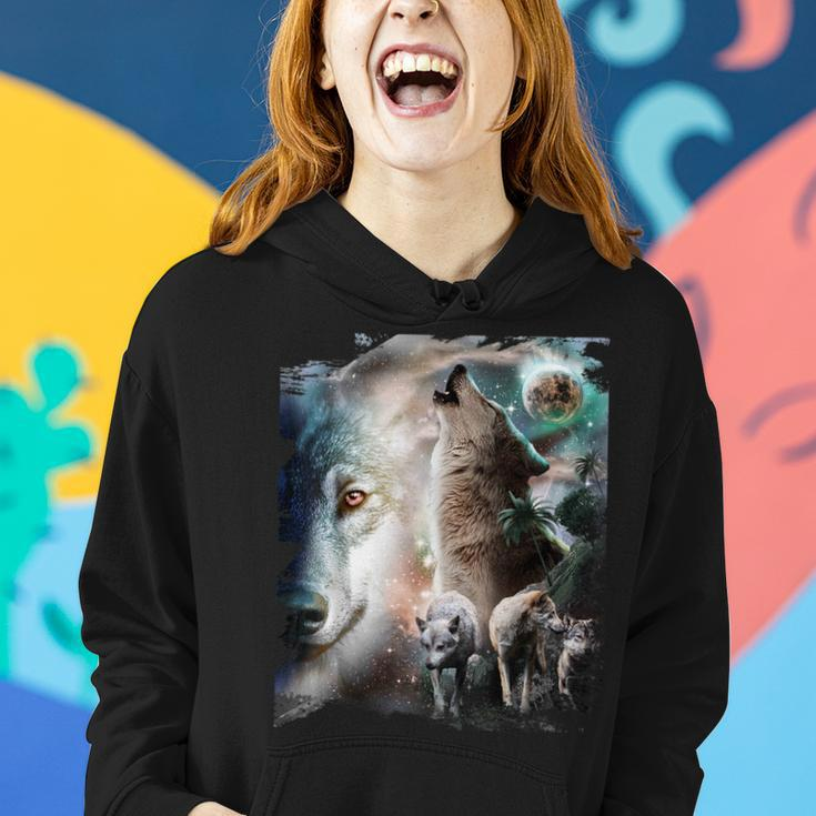 Space Wolves Wolf Howling At Moon Women Hoodie Gifts for Her