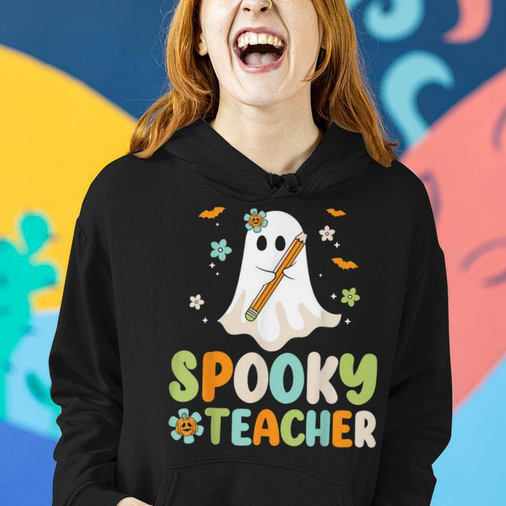 Spooky Teacher Ghost Holding Pencil Halloween Teaching Women Hoodie Gifts for Her