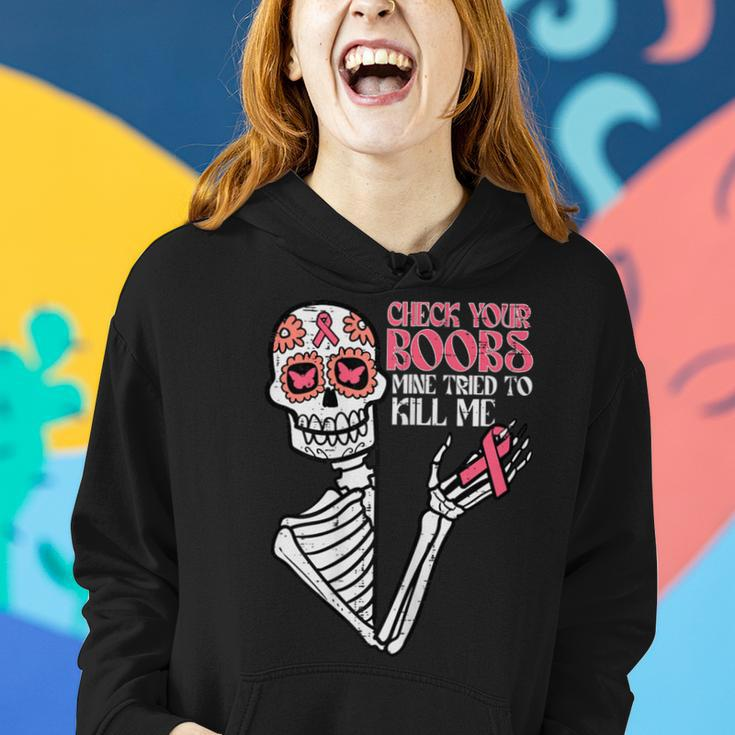 Sugar Skull Skeleton Breast Cancer Awareness Women Hoodie Gifts for Her