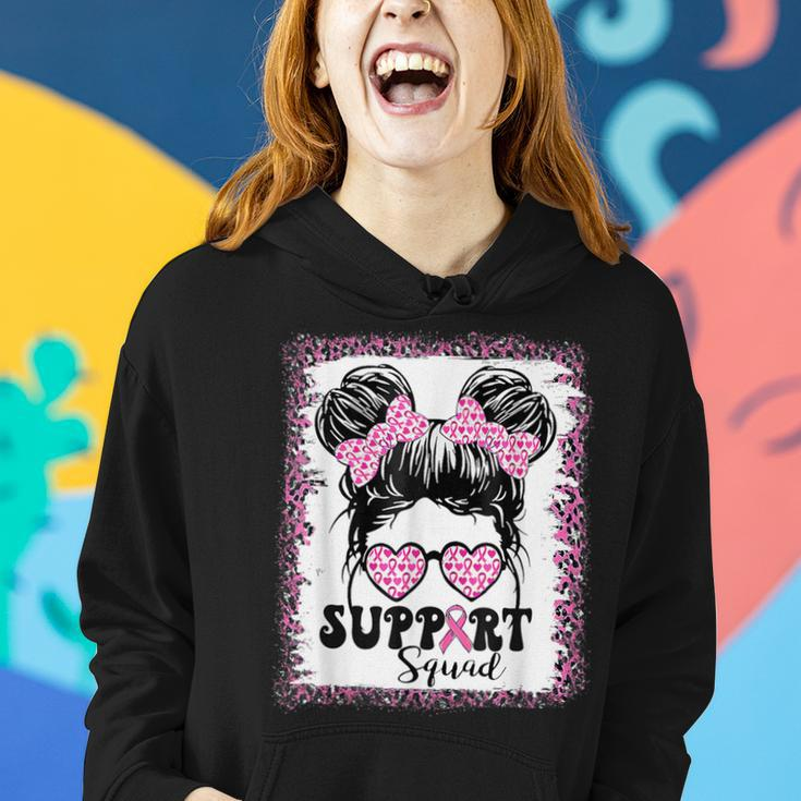 Support Squad Messy Hair Bun Girl Pink Warrior Breast Cancer Women Hoodie Gifts for Her