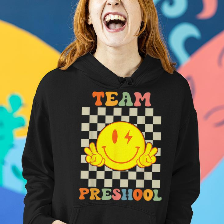 Team Preschool Smile Face Retro Groovy Back To School Women Hoodie Gifts for Her
