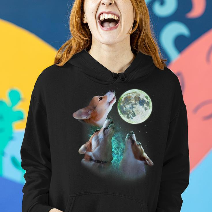 Three Corgis Howl At Moon 3 Wolfs - Funny Wolves Parody Women Hoodie Gifts for Her