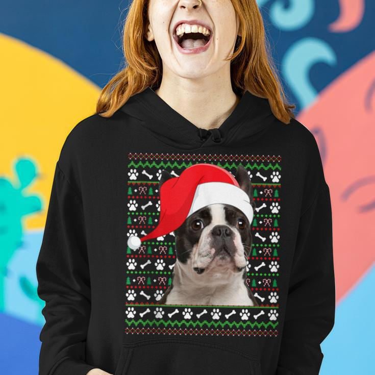 Ugly Xmas Sweater Santa Boston Terrier Dog Christmas Women Hoodie Gifts for Her