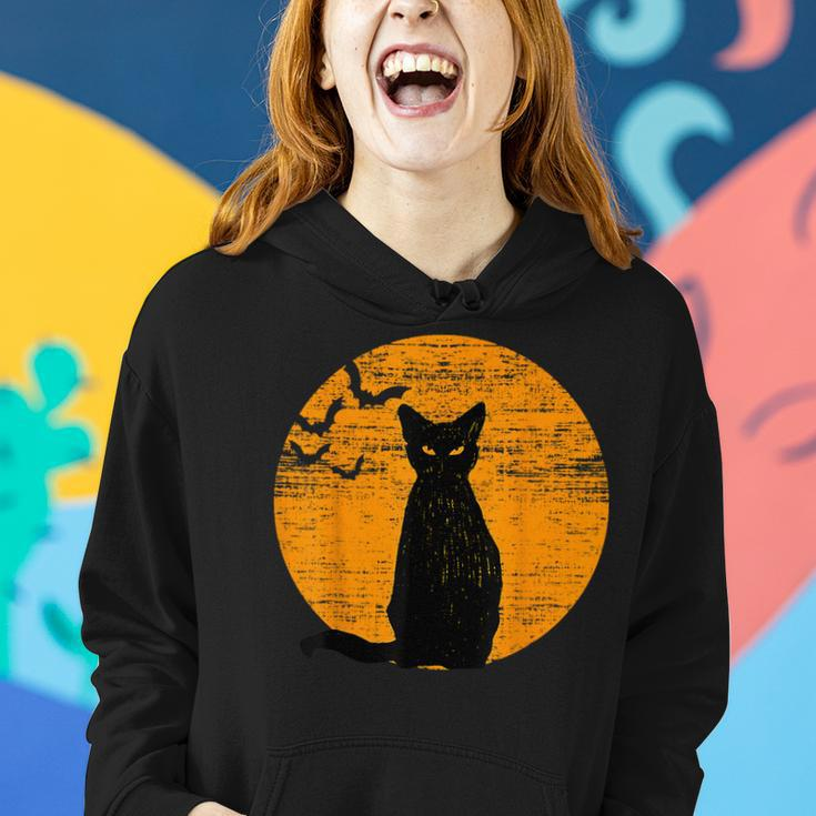 Vintage Scary Halloween Black Cat Costume Retro Moon Cat Mom Women Hoodie Gifts for Her
