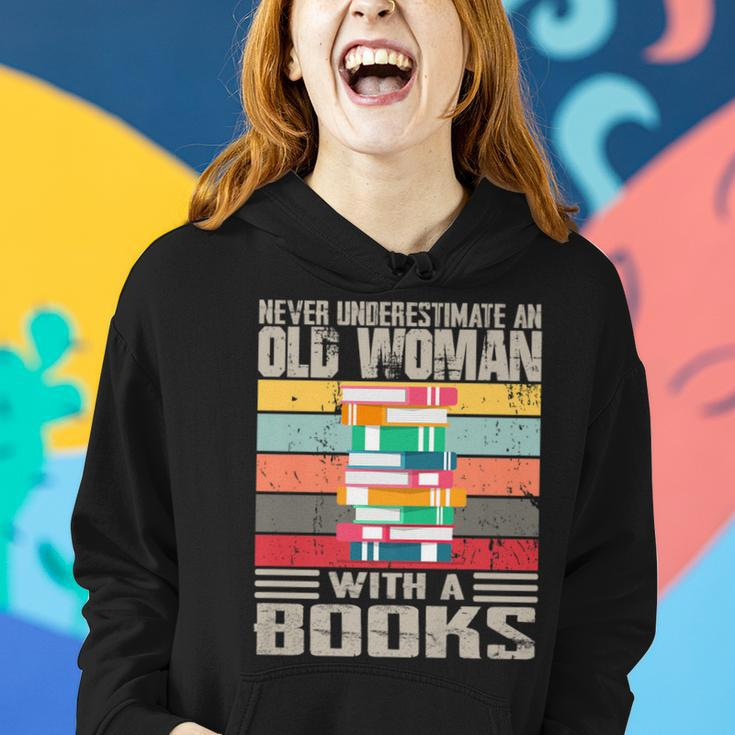Vintage Never Underestimate An Old Woman With Books Lovers Women Hoodie Gifts for Her
