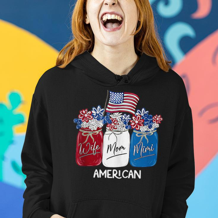 Wife Mom Mimi Flowers With American Flag 4Th Of July Women Hoodie Gifts for Her