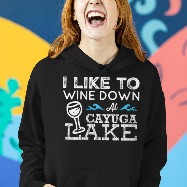 Wine Down At Cayuga Lake Finger Lakes Wine Lover Lake Life Women Hoodie Gifts for Her