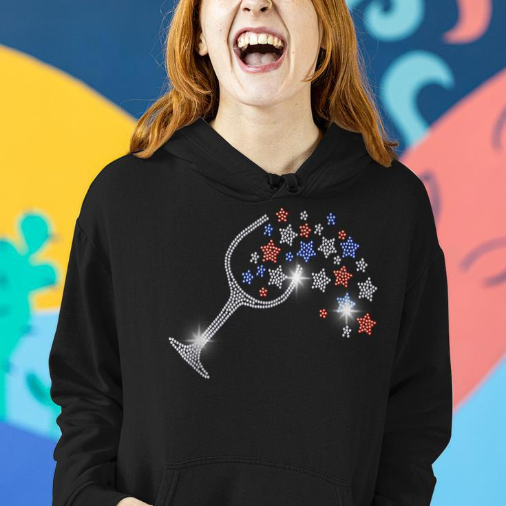 Wine Glass Stars Bling Vintage 4Th Of July Bling Rhinestone Women Hoodie Gifts for Her