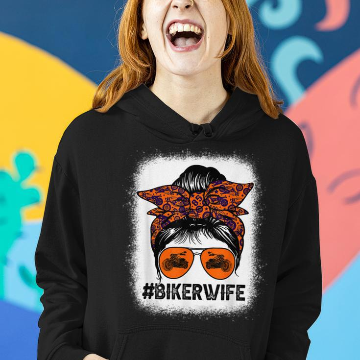 Women Messy Bun Biker Wife Motorcycles Lover Bleached Women Hoodie Gifts for Her